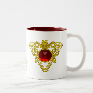 Caneca De Café Em Dois Tons JOIA DO CORAÇÃO CELTICA Dourada COM GEMSTONE DE RU