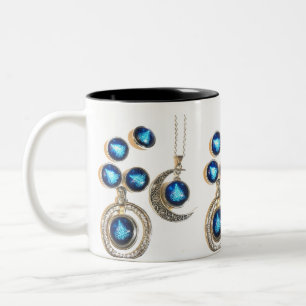 Caneca De Café Em Dois Tons Joias de Natal Árvore azul clara Lua clara