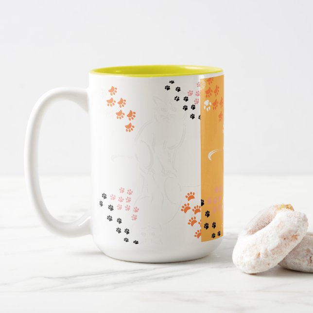 Caneca De Café Em Dois Tons joli Mug doté d'une Belle Silhouette Cat! (Com Donut)