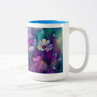 Caneca De Café Em Dois Tons Jolie tasse de boisson avec fleures bleu