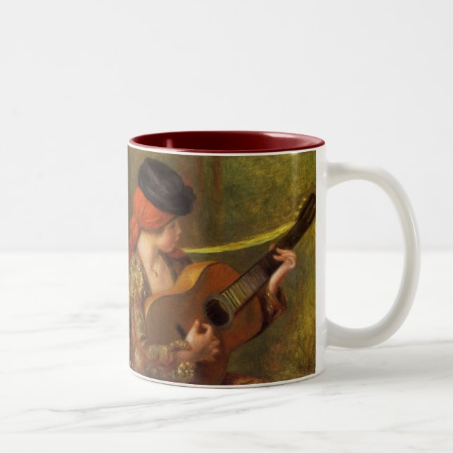 Caneca De Café Em Dois Tons Jovem espanhola com guitarra por Pierre Renoir (Direita)