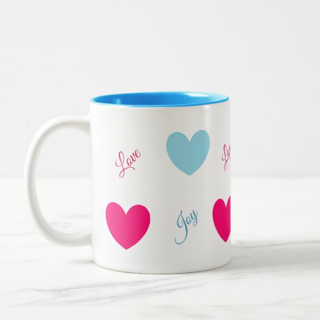 Caneca De Café Em Dois Tons Joy and Love Hearts (Esquerda)