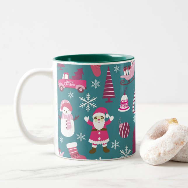 Caneca De Café Em Dois Tons Joy Christmas Turquoise (Com Donut)