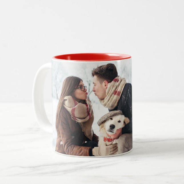 Caneca De Café Em Dois Tons Joy Holiday Photo Mug (Frente Esquerda)