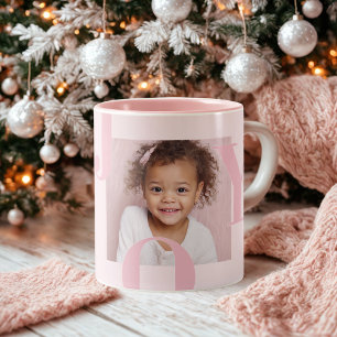 Caneca De Café Em Dois Tons JOY Rosa Choque Natal Foto Personalizada