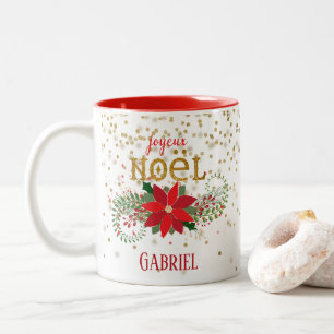 Caneca De Café Em Dois Tons Joyeux Noel Dourado Poinsettia