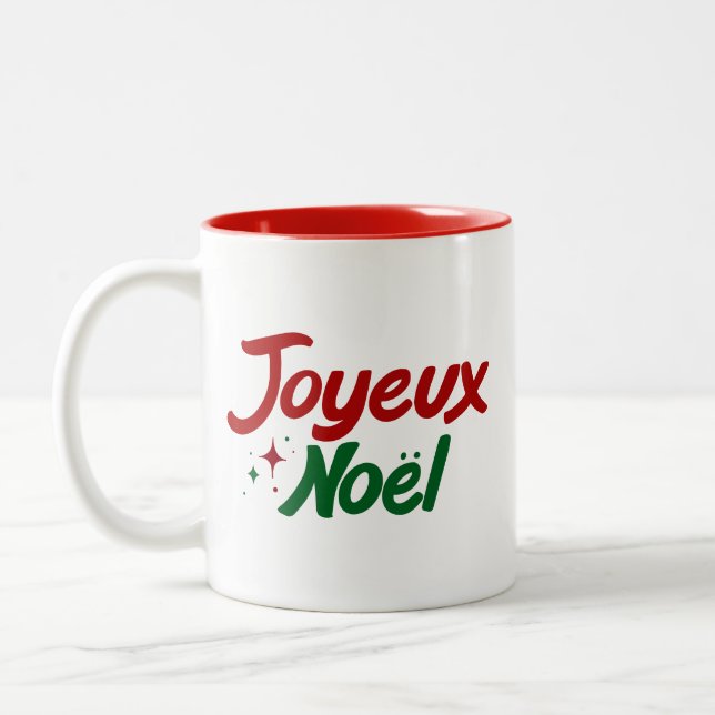 Caneca De Café Em Dois Tons Joyeux Noël Hand Lettered  (Esquerda)