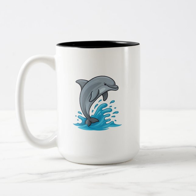 Caneca De Café Em Dois Tons Joyful Dolphin Splash - Mug (Esquerda)
