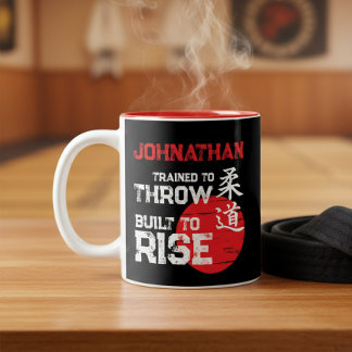 Caneca De Café Em Dois Tons Judô - Treinado para Arremessar - Construído para