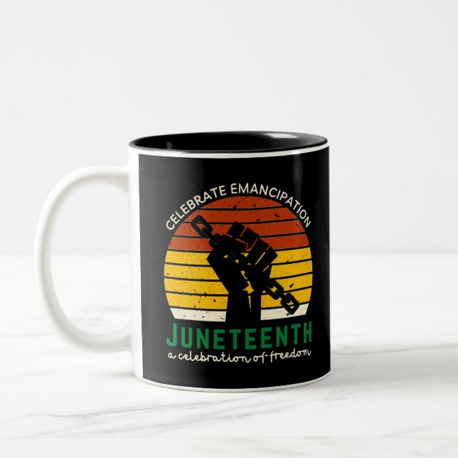 Caneca De Café Em Dois Tons Juneteenth Celebrating Freedom (Esquerda)