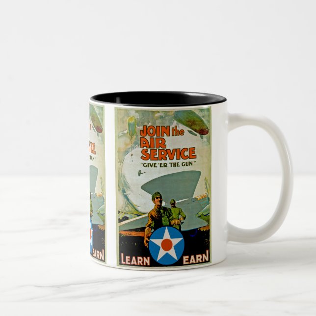 Caneca De Café Em Dois Tons Junte-Se Ao Serviço Aéreo - Dê A Arma (Direita)