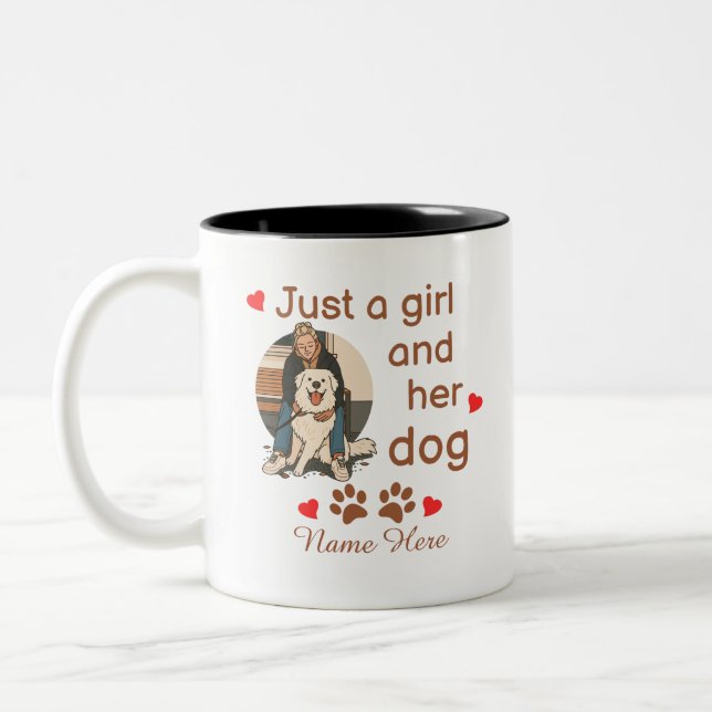 Caneca De Café Em Dois Tons Just A Girl And Her Dog Personalized Name (Esquerda)