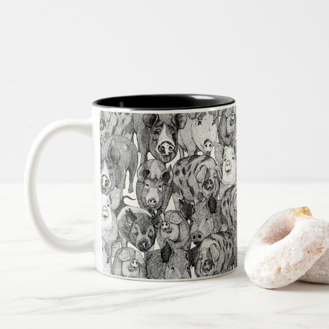 Caneca De Café Em Dois Tons just pigs black half pearl (Com Donut)