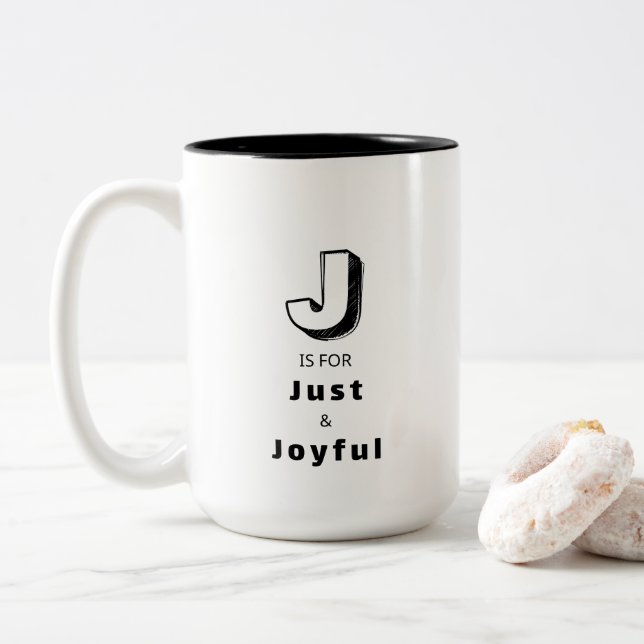 Caneca De Café Em Dois Tons Justo e Alegre J - Luxo Personalizado (Com Donut)