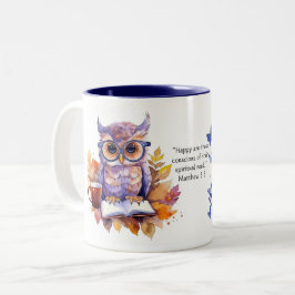 Caneca De Café Em Dois Tons JW 2026 Year Text Matthew 5:3 Smart Owl Coffee Cup