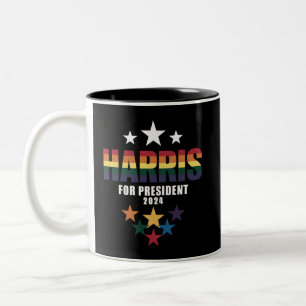 Caneca De Café Em Dois Tons Kamala Harris Arco-íris Orgulho Gay LGBT Eleição 2