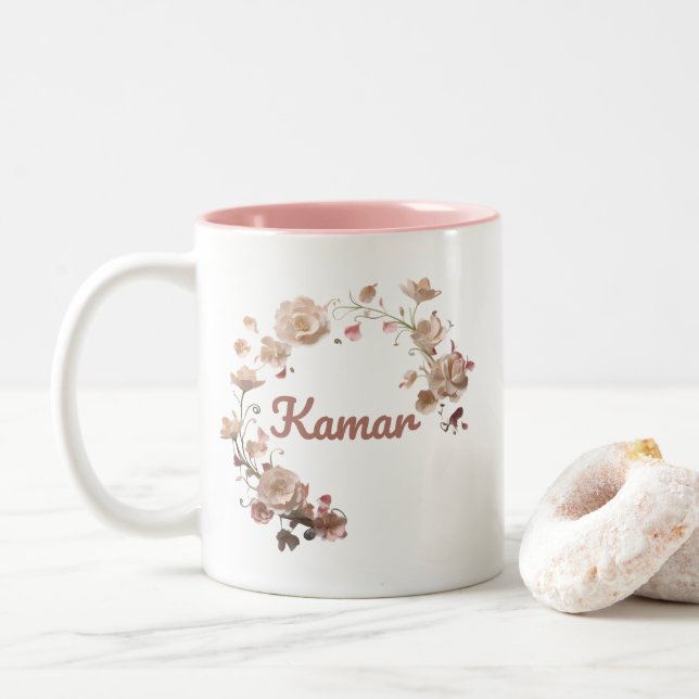 Caneca De Café Em Dois Tons Kamar Floral Mug (Com Donut)