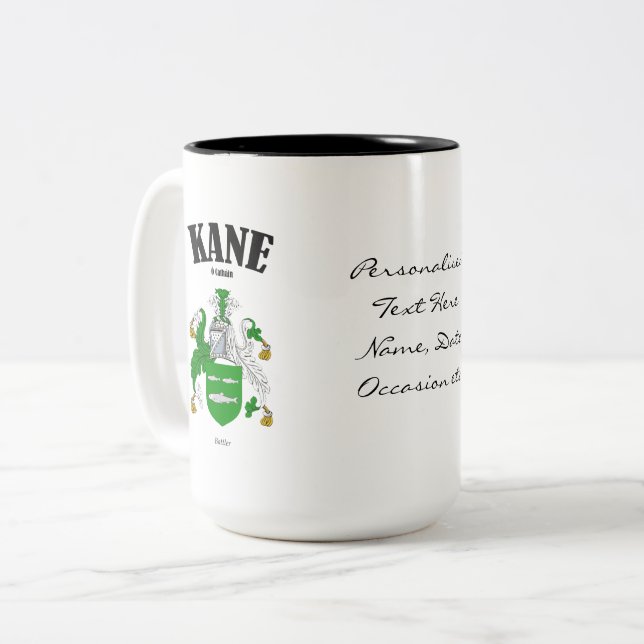 Caneca De Café Em Dois Tons Kane Family Crest, Tradução e Significado (Frente Esquerda)