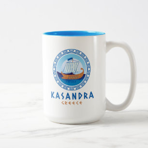 Caneca De Café Em Dois Tons Kasandra, Grécia Desenho de Navio Grego