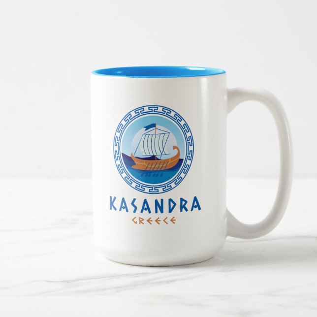 Caneca De Café Em Dois Tons Kasandra, Grécia Desenho de Navio Grego (Direita)