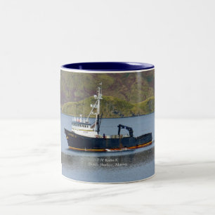 Caneca De Café Em Dois Tons Katie K, barco do caranguejo no porto holandês,