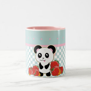 Caneca De Café Em Dois Tons Kawaii Panda morango bonito