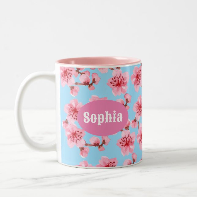 Caneca De Café Em Dois Tons kawaii pink cherry blossoms (Esquerda)