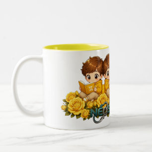 Caneca De Café Em Dois Tons Kawaii Zodíaco Neos Gêmeos