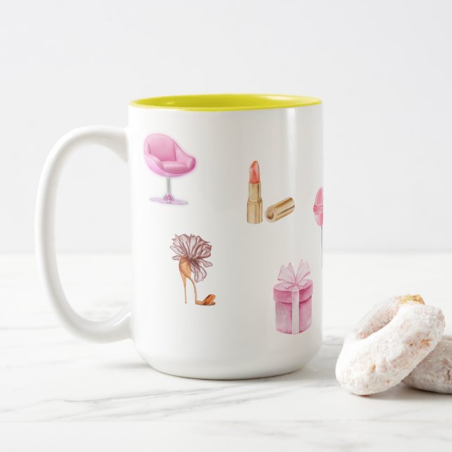 Caneca De Café Em Dois Tons Kaye e Whimsical de Verão (Com Donut)