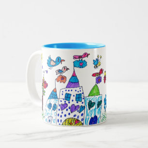 Caneca De Café Em Dois Tons Kid's Drawing, Castelo Colorido