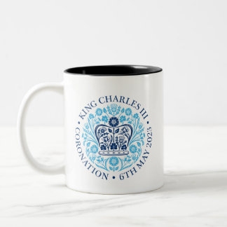Caneca De Café Em Dois Tons King Charles III Coronation Oficial design azul