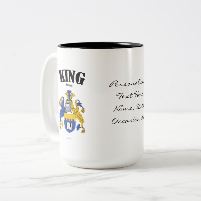 Caneca De Café Em Dois Tons King Family Crest, Tradução e Significado (Frente Esquerda)