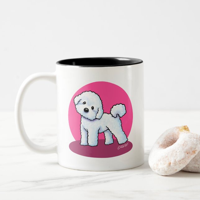 Caneca De Café Em Dois Tons KiniArt Bichon Frise (Com Donut)