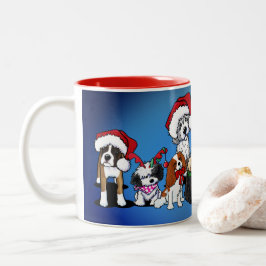 Caneca De Café Em Dois Tons KiniArt Cães Cama de Natal
