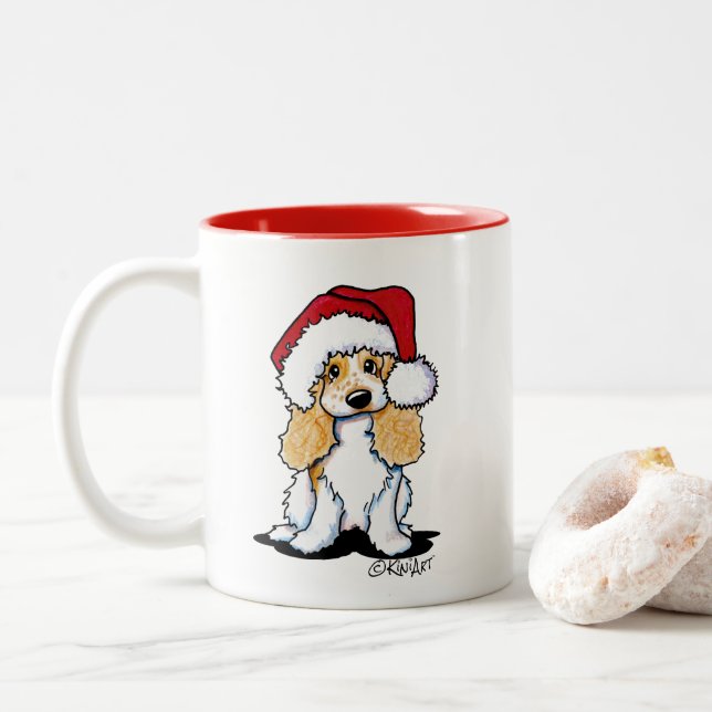 Caneca De Café Em Dois Tons KiniArt Cocker Spaniel Foguete de Natal (Com Donut)