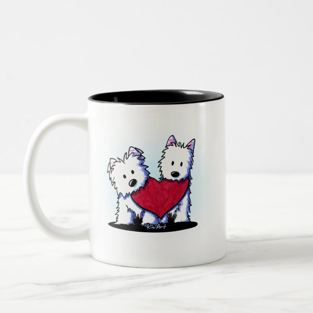 Caneca De Café Em Dois Tons KiniArt Heartsense Westie Duo (Esquerda)