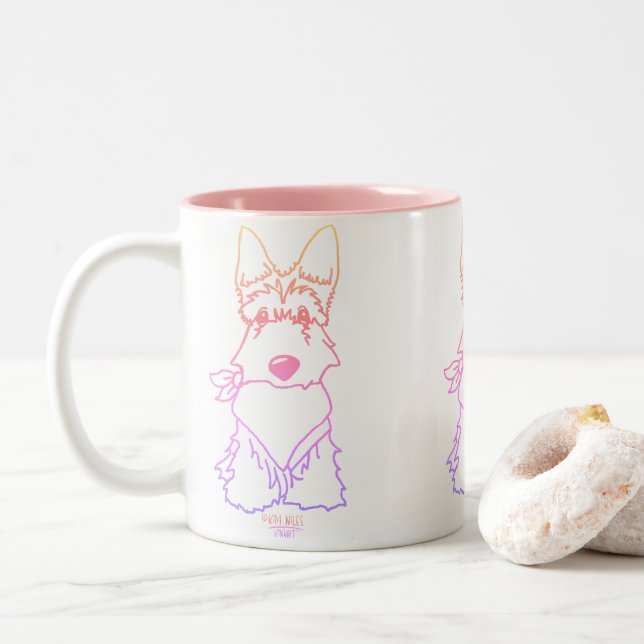 Caneca De Café Em Dois Tons KiniArt Scottish Terrier (Com Donut)