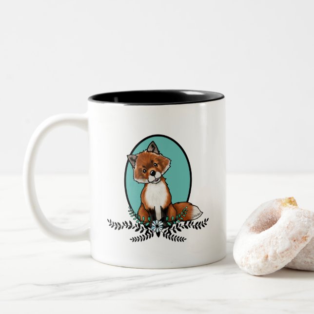Caneca De Café Em Dois Tons KiniArt Sweet Fox (Com Donut)
