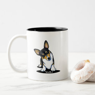 Caneca De Café Em Dois Tons KiniArt Tri Corgi Curioso