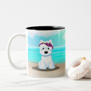 Caneca De Café Em Dois Tons KiniArt ™️ Westie Beach Blossom
