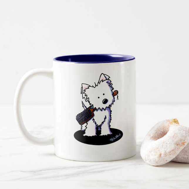 Caneca De Café Em Dois Tons KiniArt Westie Groomer (Com Donut)