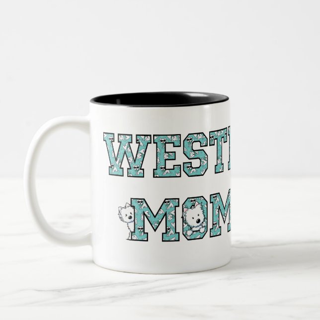 Caneca De Café Em Dois Tons KiniArt Westie Mãe (Esquerda)