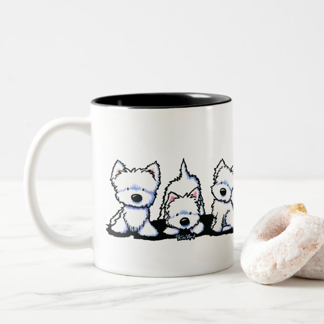 Caneca De Café Em Dois Tons KiniArt Westie Trio Mug (Com Donut)
