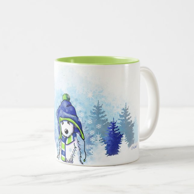 Caneca De Café Em Dois Tons KiniArt Winter Westie (Frente Esquerda)