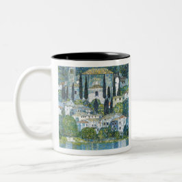 Caneca De Café Em Dois Tons Kirche de Gustav Klimt em famosa pintura Cassone