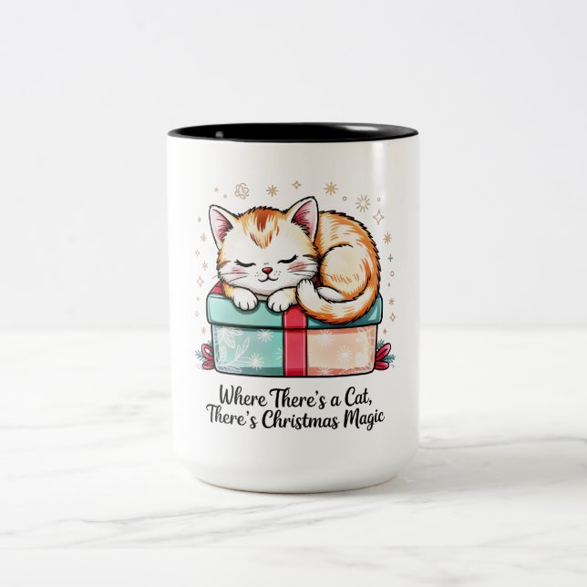 Caneca De Café Em Dois Tons Kit de dormir aconchegante para gatinhos - Present (Centro)