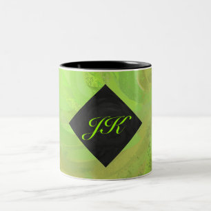 Caneca De Café Em Dois Tons Kiwi Bash, Monograma Verde e Preto