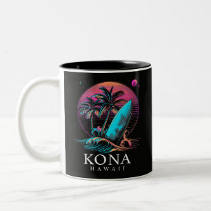 Caneca De Café Em Dois Tons Kona Havaí Prancha de Surf Havaiana Vintage