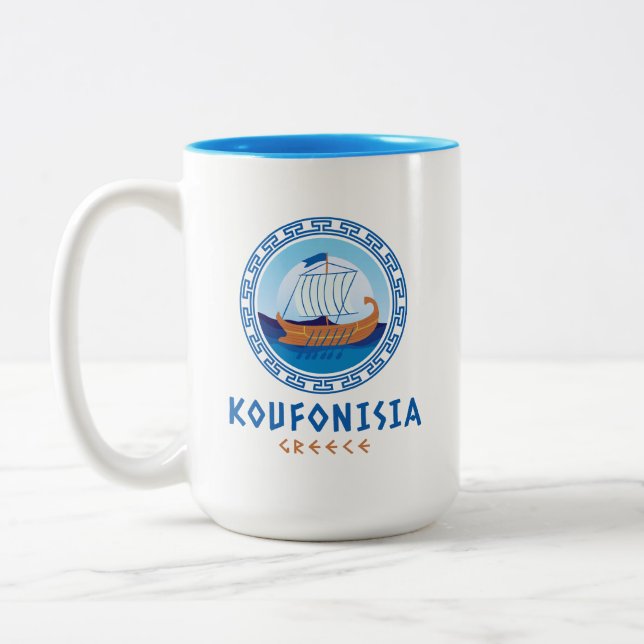 Caneca De Café Em Dois Tons Koufonisia, Grécia Projeto de Navio Grego (Esquerda)