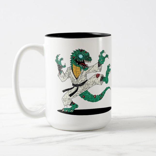 Caneca De Café Em Dois Tons Kung Fu Lizard Zombie (Esquerda)